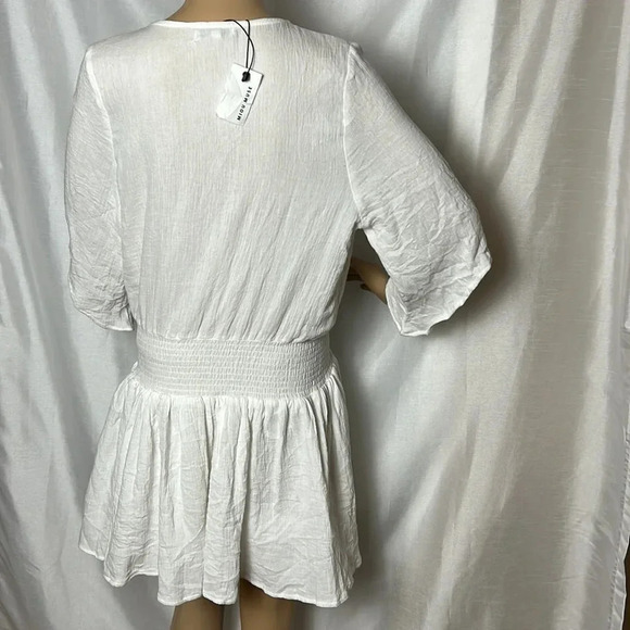 MIOU MUSE NWT  white mini flare gauze dress,cotton, smocked waistline - Picture 6 of 14